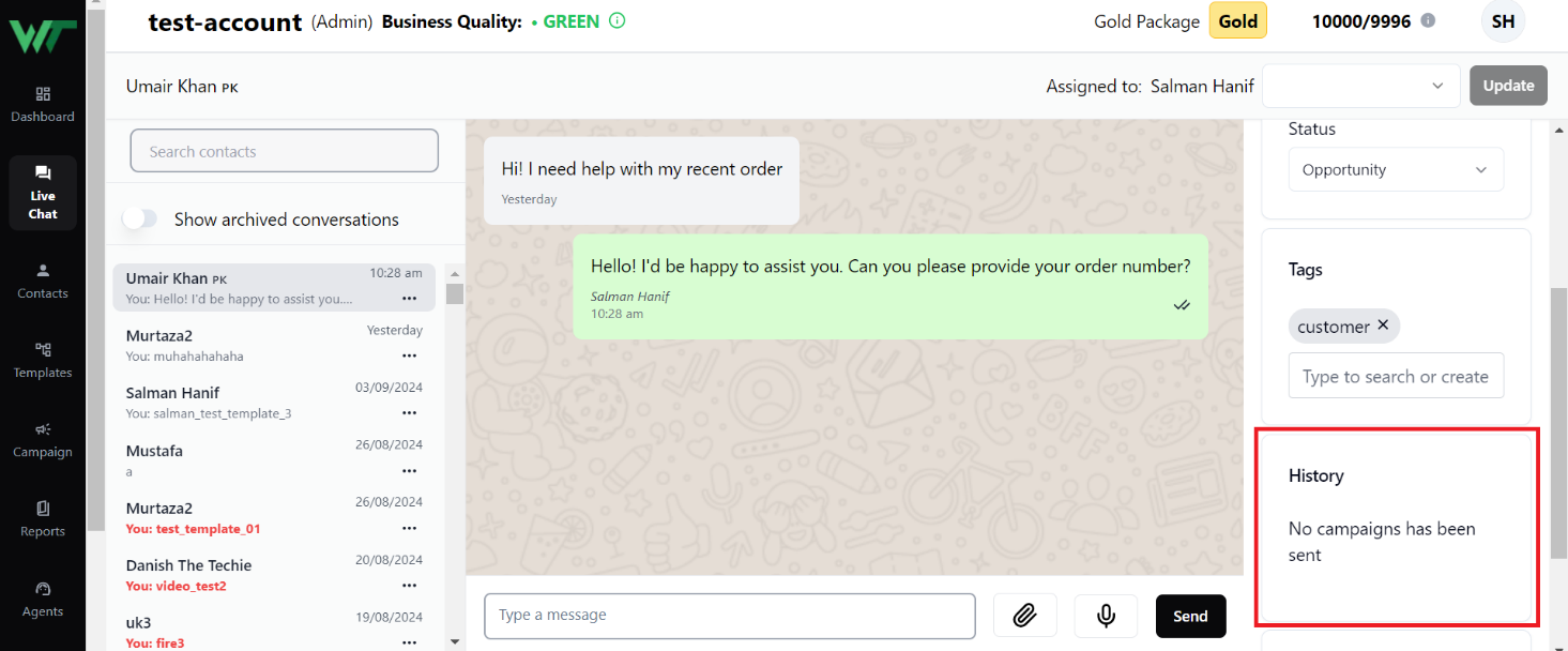 Monitoring a user's Campaign history
