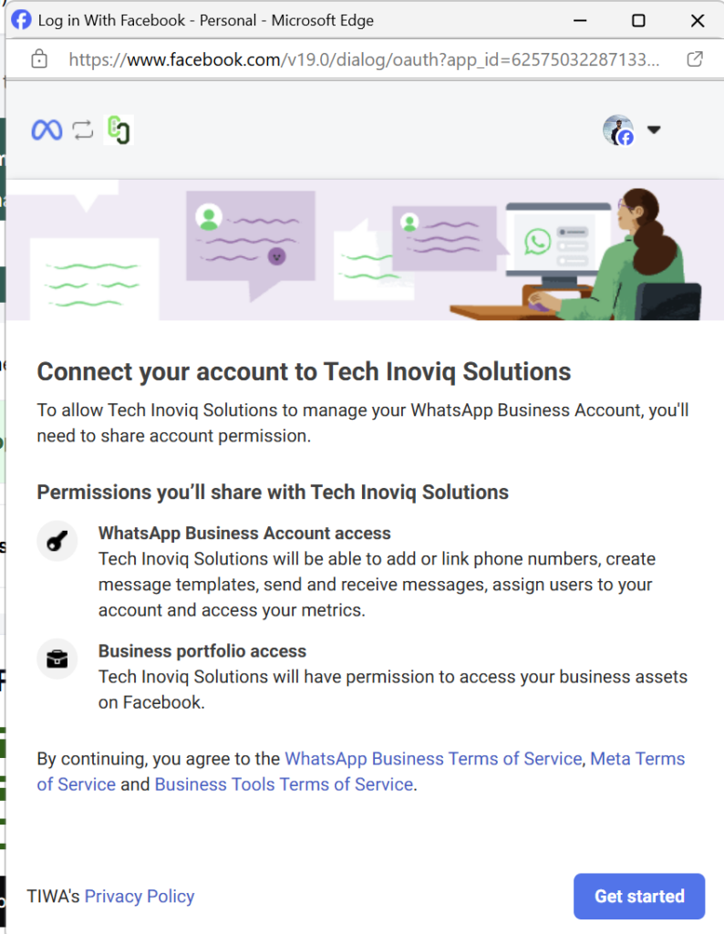  click 'Get Started' to connect your Facebook account 